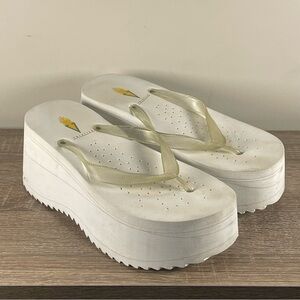 Y2K Volatile White Platform Flip Flops Wedge Thong Sandals - Size 9
